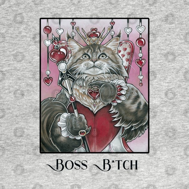 Queen of Hearts Cat - Boss B*tch - Black Outlined Version by Nat Ewert Art